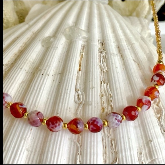 Girl with Kaleidoscope Eyes Jewelry - Orange Spotted Agate Beaded Necklace